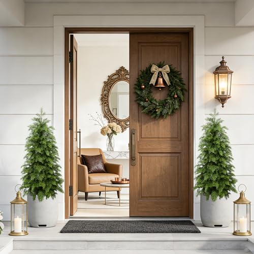 HABAGOU 3ft/2 Pack Artificial Cedar Topiary Trees - UV-Resistant Faux Pine for Outdoor & Indoor