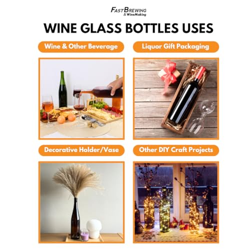 Clear Glass Wine Bottles 750ml 12-Pack with Corks and Shrink Sleeves