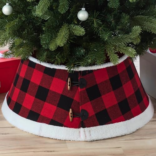 Buffalo Plaid Christmas Tree Collar Fabric Tree Stand Band with Sherpa Trim