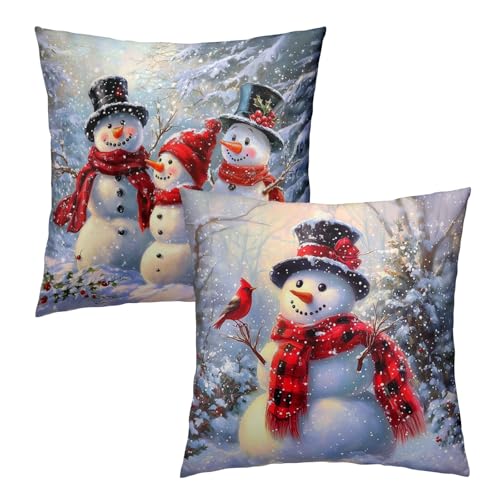 Barneova Snowman Christmas Pillow Covers 16x16 Inch Set of 2 - Winter Snowflake Decor