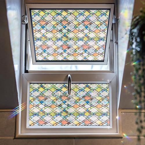 Rainbow Stained Glass Window Film - 17.5" x 78.7" Non-Adhesive