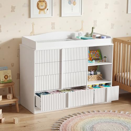 4-Drawer Baby Changing Table Dresser with Removable Topper, White