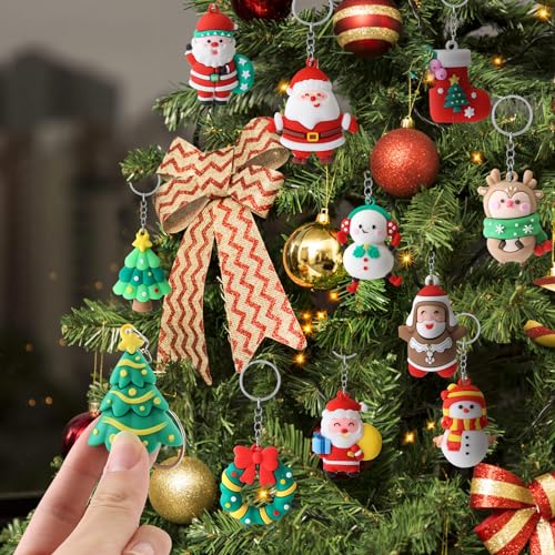 42-Piece Christmas Keychains Set with 3D Santa, Snowman, Reindeer Ornaments