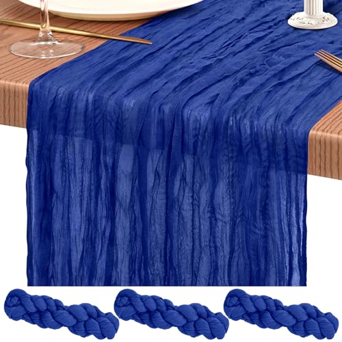 Showgeous Royal Blue Cheesecloth Table Runner 3 Pack 21 x 120 Inches - Elegant Wedding & Party Decor