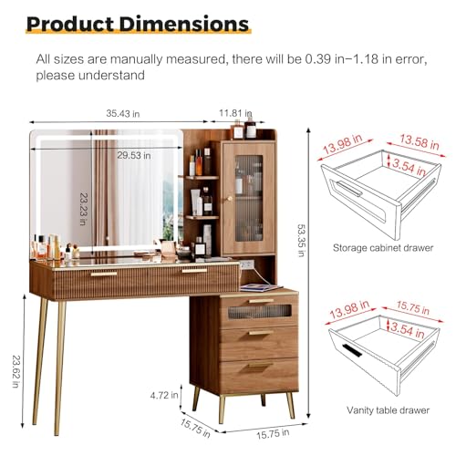 Modern Makeup Vanity Desk with Lighted Mirror, 5 Drawers & Charging Station