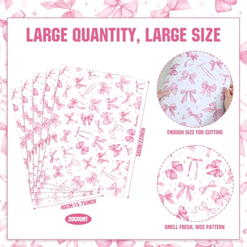20 Sheet Scented Drawer Liners, Pink Bow Print Shelf Paper for Dresser Closet