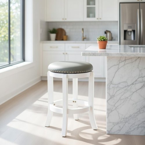 Boraam Cordova Counter Height Backless Swivel Kitchen Bar Stool - White Finish