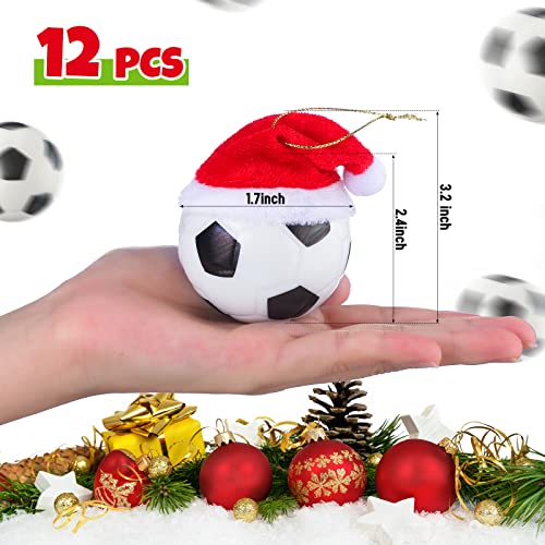 HyDren 12 Pcs Soccer Christmas Ball Ornaments with Santa Hats – 2.4" Foam Football Decor (Soccer Variation)