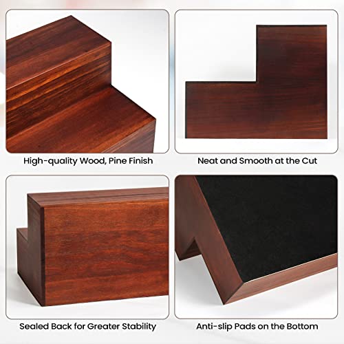 2-Tier Rustic Wood Liquor Bottle Display Shelf for Home Bar Organization