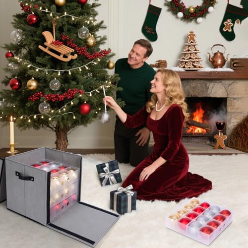 Christmas Ornament Storage Box with Dividers Hard Container Bin