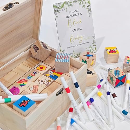78-Piece Baby Shower Guest Activity Kit with Wooden Blocks and Paint Pens