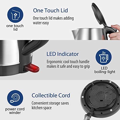 1.7L Stainless Steel Electric Kettle, Fast-Boil Cordless Water Boiler