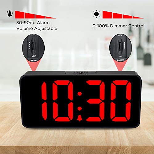 Large Digital Alarm Clock with 9-Inch Jumbo LED Display & USB Charger