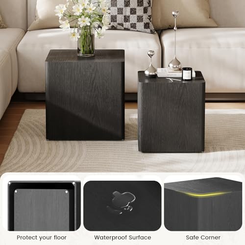 Modern Nesting Coffee Table Set of 2, Wood Grain Minimalist Side Tables