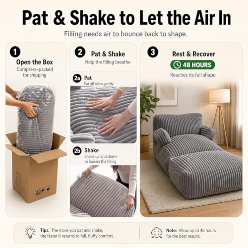 Grey Giant Bean Bag Chair for Living Room & Lounge - MaxiBean