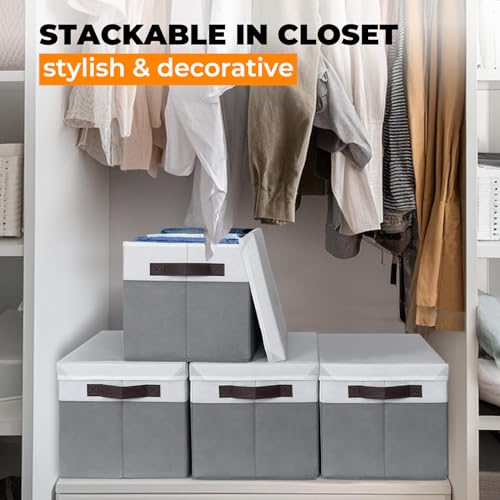 Large Closet Storage Bins with Lids 4-Pack Stackable Organizer Cubes