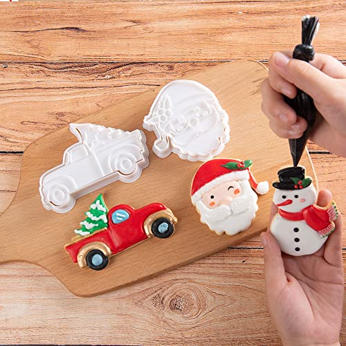 Christmas Snowman Cookie Cutters with Plunger Stamp - 3.5 Inch Food Grade PLA Baking Molds - Cool Snowman Variation