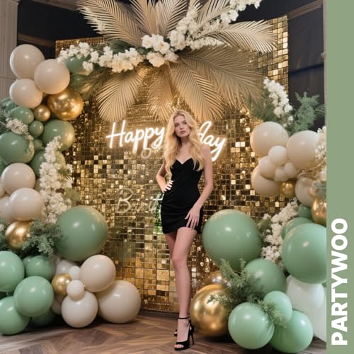PartyWoo Sage Green Balloons 66-Piece Garland Kit with Gold and Sand White