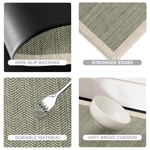 Sage Green Anti-Fatigue Kitchen Rug Set, 2-Piece Cushioned Floor Mats