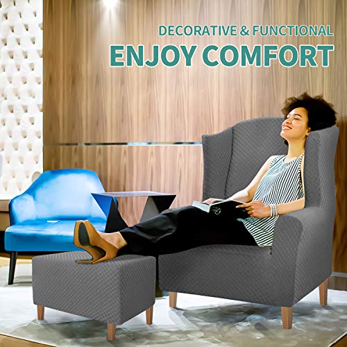 High Stretch Jacquard Ottoman Cover - Rectangle Slipcover for Footstools
