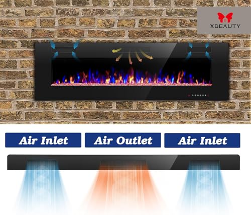 50-Inch Recessed and Wall-Mounted Electric Fireplace Heater with LED Flames