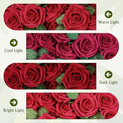 25pcs Dark Red Artificial Roses with Bendable Stems for Decor