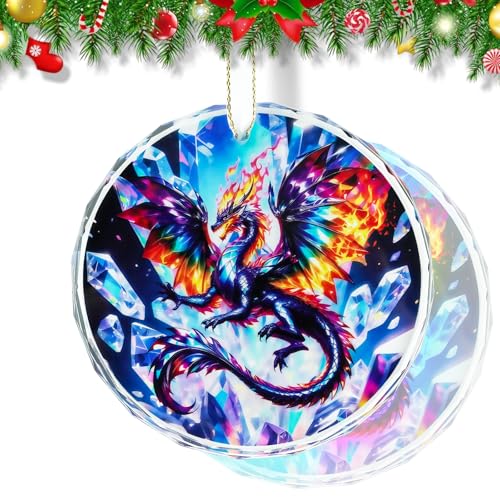 Orange Stained Glass Dragon Christmas Ornament 3-inch Hanging Decor