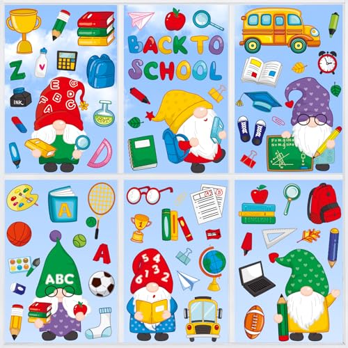 Back to School Gnome Theme Window Clings - 100 Reusable Stickers