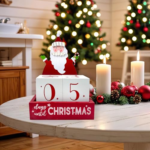 Christmas Countdown Blocks Santa Claus 99 Days Advent Calendar Decorations Wooden Merry Christmas Sign Farmhouse Rustic Tabletop Number Date Xmas Party Holiday D?cor for Home
