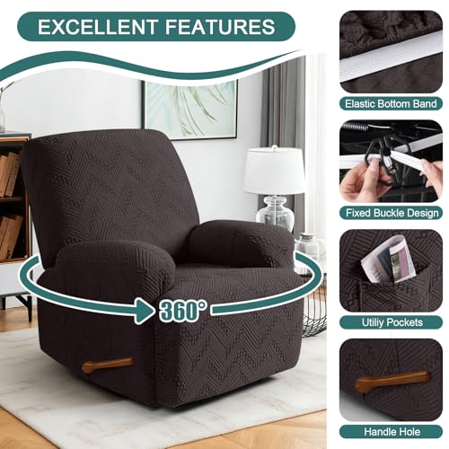 Washable Recliner Sofa Cover with Pockets - Chocolate, 1 Seater