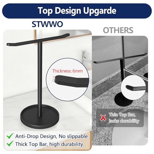 STWWO Stainless Steel Hand Towel Holder Stand for Bathroom Countertop, Black