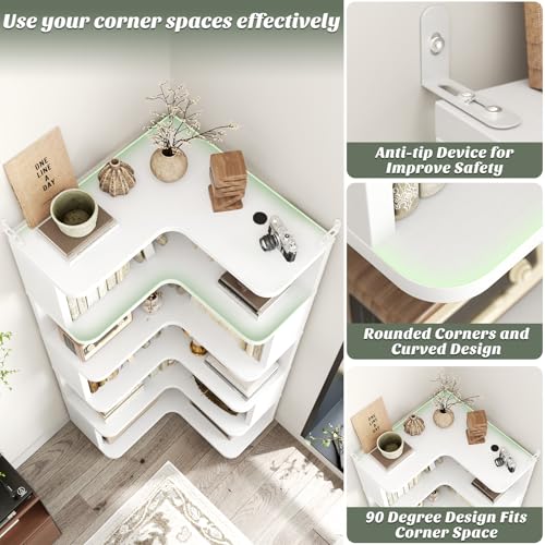6-Tier L-Shaped Corner Bookshelf, Freestanding Wood Display Storage Stand