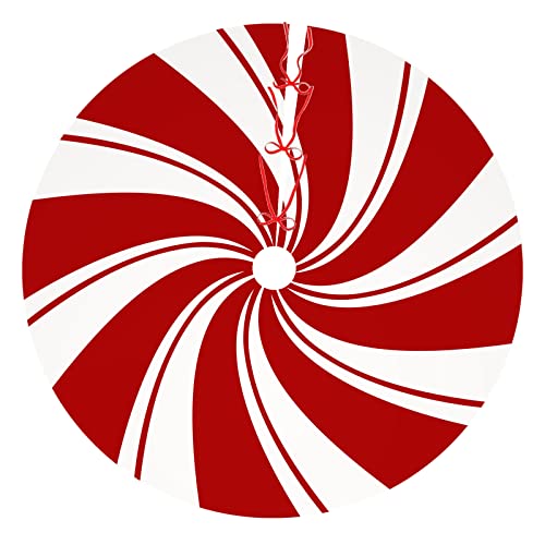 Red Swirl Christmas Tree Skirt - 36-Inch Candy Cane Holiday Decor