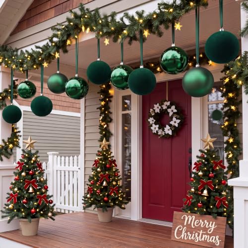 Yunlly 9-Piece Green Christmas Ornaments Set - Large 6 Inch Mixed Finish Decorations