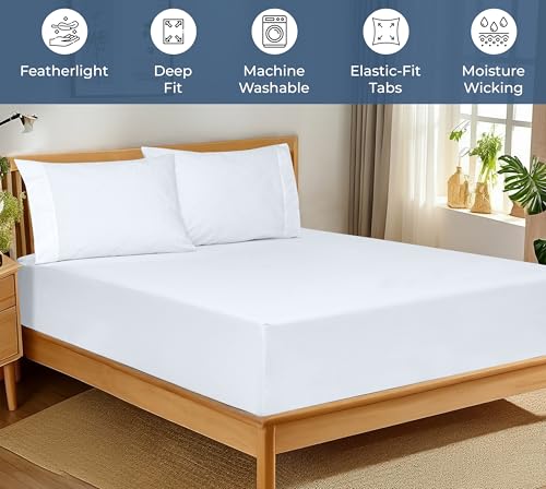 Royale Linens 100% Organic Cotton Twin XL Fitted Sheet - Deep Pocket White
