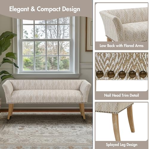 Upholstered Accent Bench with Back and Nailhead Trim, Taupe, 49.5-inch