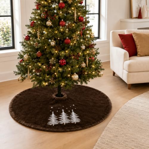 Faux Fur Coffee Brown Tree Skirt 48in for 5-7ft Christmas Tree – Plush Xmas Decor