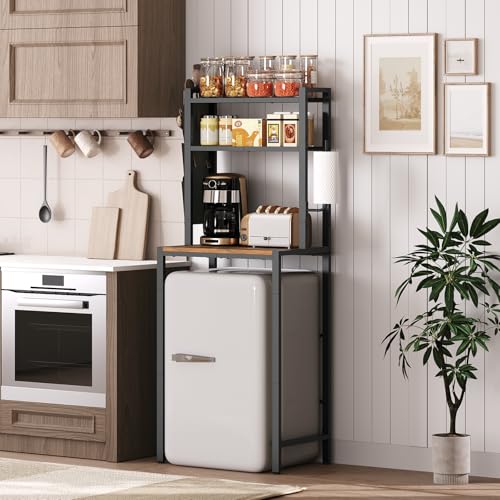 3-Tier Bakers Rack with Mini Fridge Shelf and Coffee Bar Station