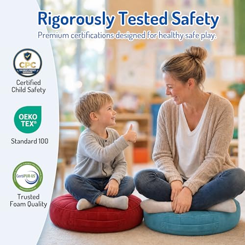 15-Inch Round Floor Cushions for Kids, 6-Pack Waterproof Classroom Seating