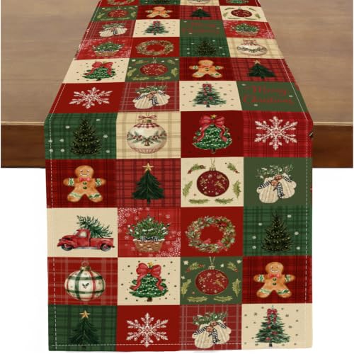 Baccessor Red Green Buffalo Plaid Christmas Table Runner 13x90 Inches Holiday Decor
