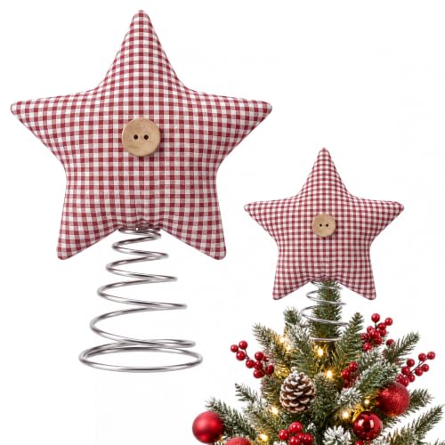 Yunlly Rustic Plaid Star Christmas Tree Topper 8.5" Farmhouse Holiday Decor