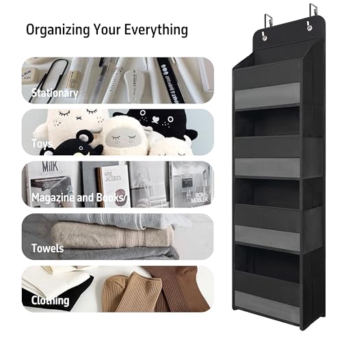 Over the Door Organizer with 4 Large Clear Pockets - Black Hanging Storage