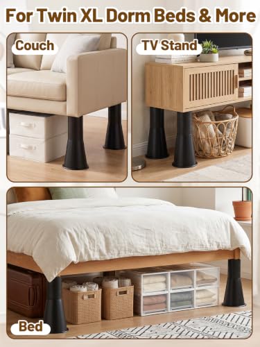 Heavy-Duty Adjustable Bed Risers 12 Inch, 4 Pack Furniture Lifts