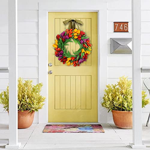 20-Inch Artificial Tulip Wreath for Front Door, Silk Spring Flower Decor