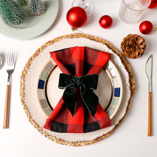 Wonlex Green Christmas Bow Napkin Rings Set of 8 Velvet Holiday Table Decor
