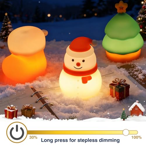 ollycasa Christmas Night Light Set of 3 – Rechargeable Dimmable Snowman, Tree & Boot Night Lights (Variation: Christmas set)