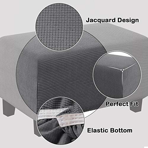 Stretch Ottoman Cover - Soft Charcoal Gray Slipcover for Rectangle Storage Ottoman