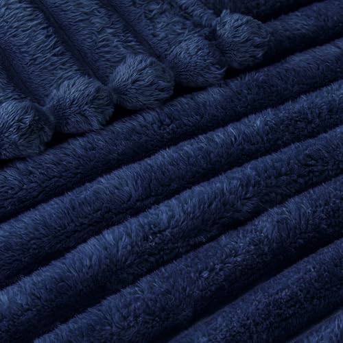 Exclusivo Mezcla Navy Blue Striped Fleece Throw Blanket 50x60 inches