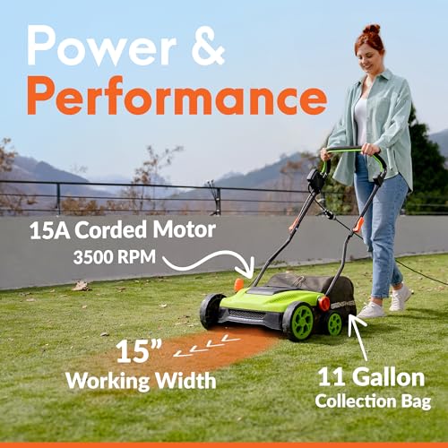 Electric Artificial Grass Sweeper, 15-Inch Turf Broom with 11-Gallon Bag