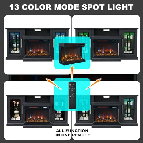 59-Inch LED TV Stand with 3-Side Glass Electric Fireplace